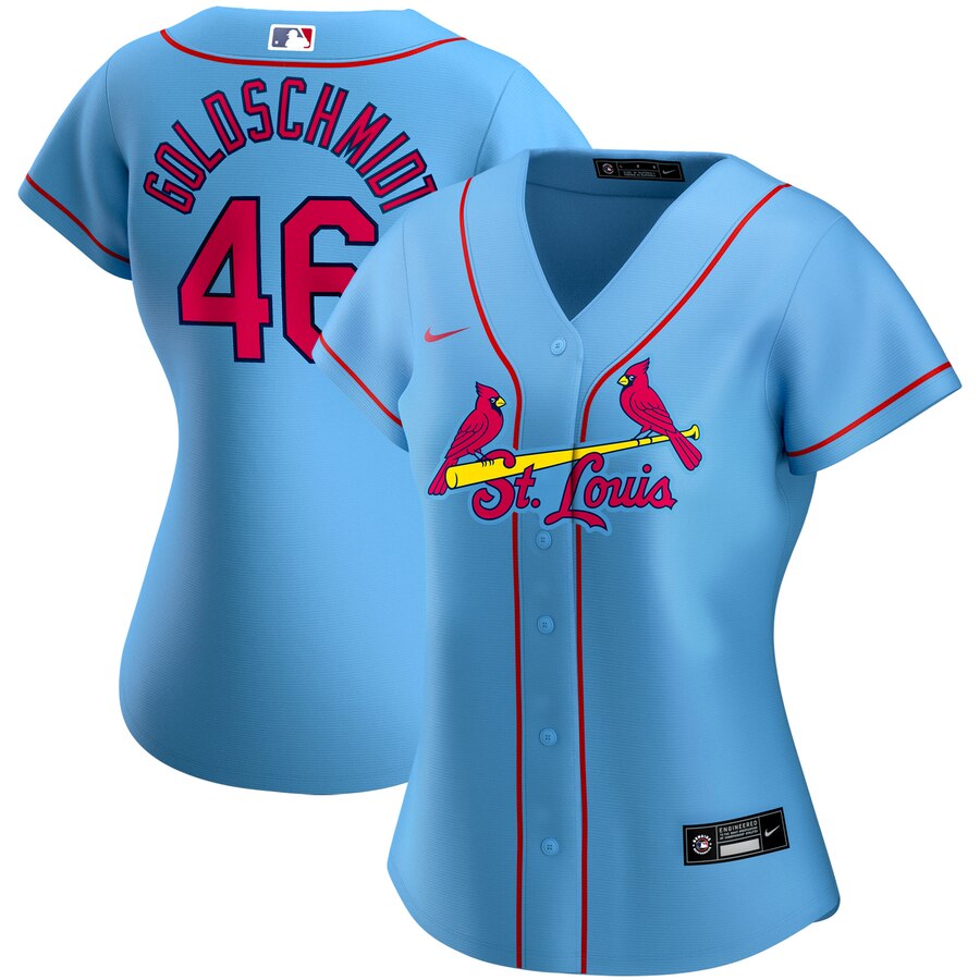 St. Louis Cardinals #46 Paul Goldschmidt Nike Women's Alternate 2020 MLB Player Jersey Light Blue